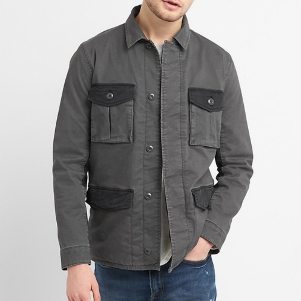 Gap Colorblock Field Jacket Men Size Large Soft Black Button Closure Collared